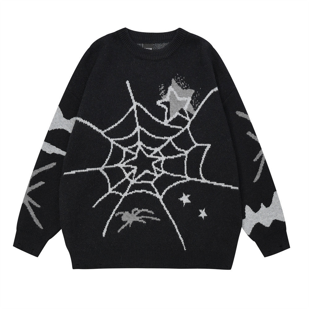 Men's Spider Web Design Pullover Sweater